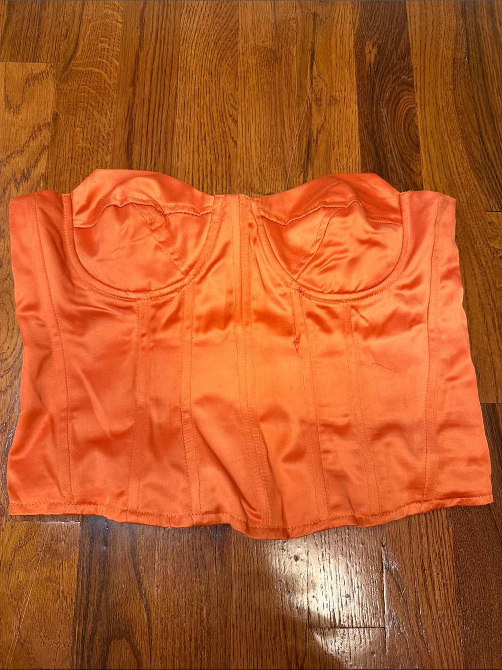 Boohoo Orange Satin Strapless Bandeau Bustier